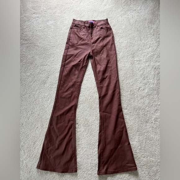 Edikted Luna Faux Leather Flare Jeans - Picture 2 of 4